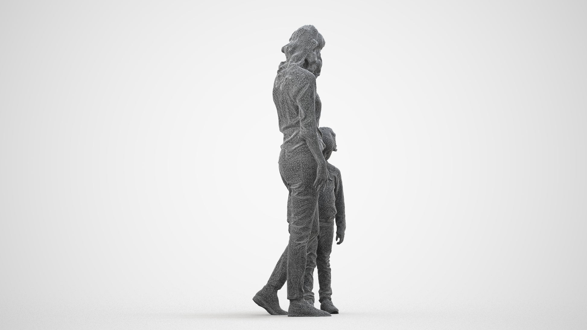 photogrammetry 3D girl casual kids, realistic human model archviz FBX, wireframe three-quarter view