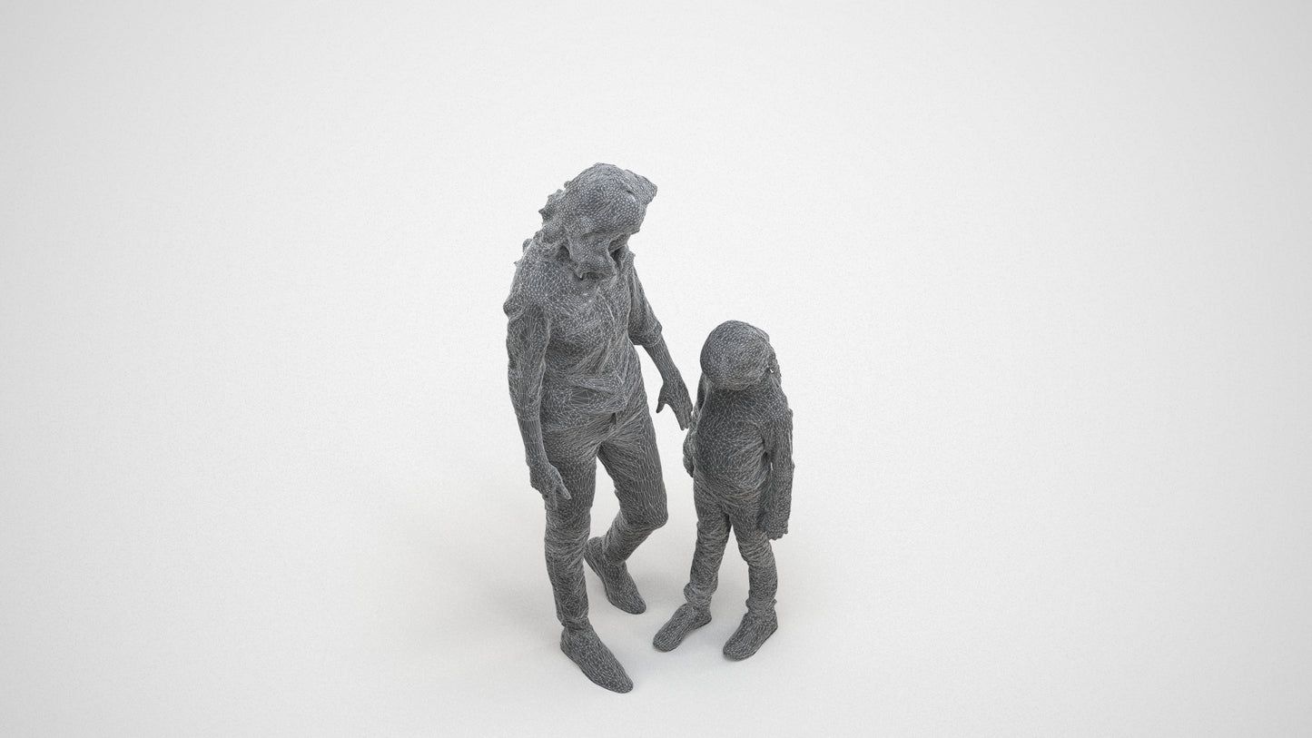 photogrammetry 3D girl casual kids, realistic human model archviz FBX, wireframe back view