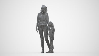 photogrammetry 3D girl casual kids, realistic human model archviz FBX, wireframe top-down view