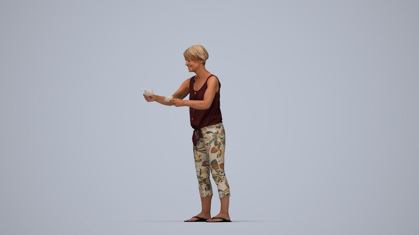 scanned 3D senior woman casual standing, photogrammetry people for Enscape and V-Ray, top-down view render