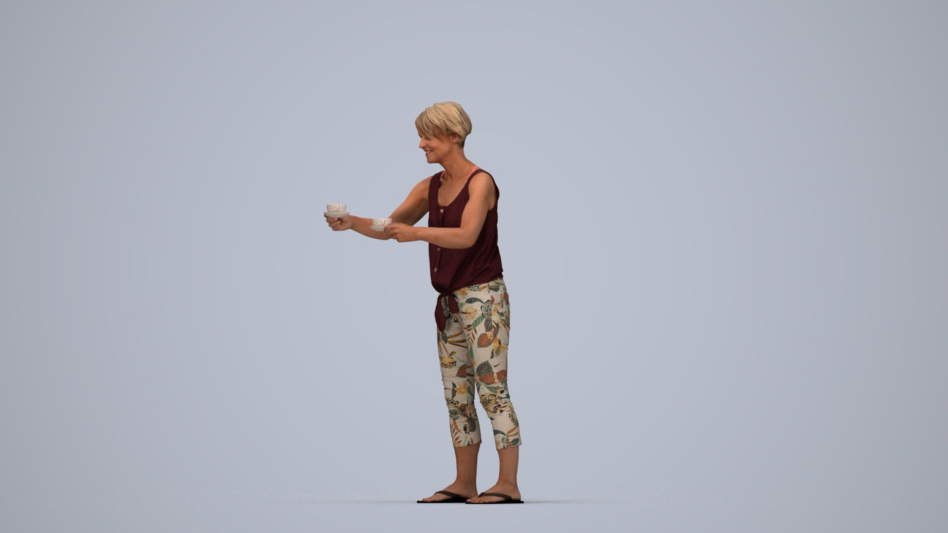 scanned 3D senior woman casual standing, photogrammetry people for Enscape and V-Ray, top-down view render