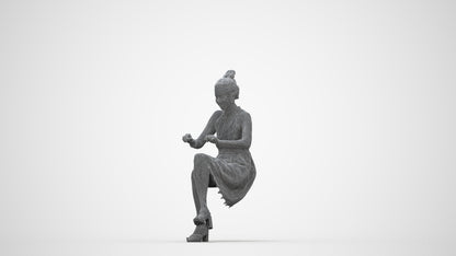 realistic 3D woman formal sitting, scanned archviz people for Blender and 3ds Max, wireframe back view