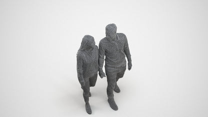 realistic 3D human woman casual couple, archviz people FBX OBJ for Blender, wireframe three-quarter view