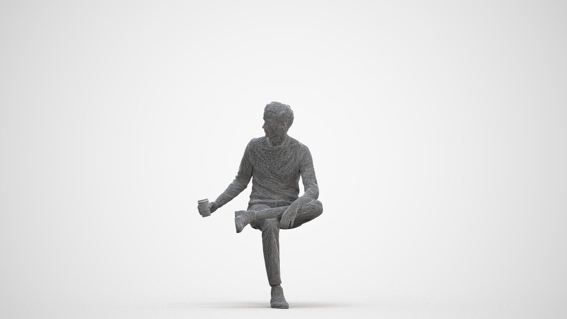 realistic 3D man casual sitting, scanned archviz people for Blender and 3ds Max, three-quarter front view render