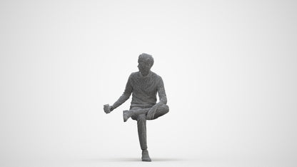 realistic 3D man casual sitting, scanned archviz people for Blender and 3ds Max, three-quarter front view render