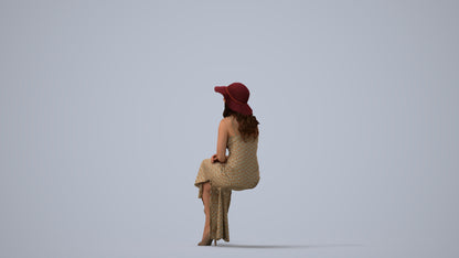 scanned 3D woman casual sitting, photogrammetry people for Enscape and V-Ray, three-quarter view render