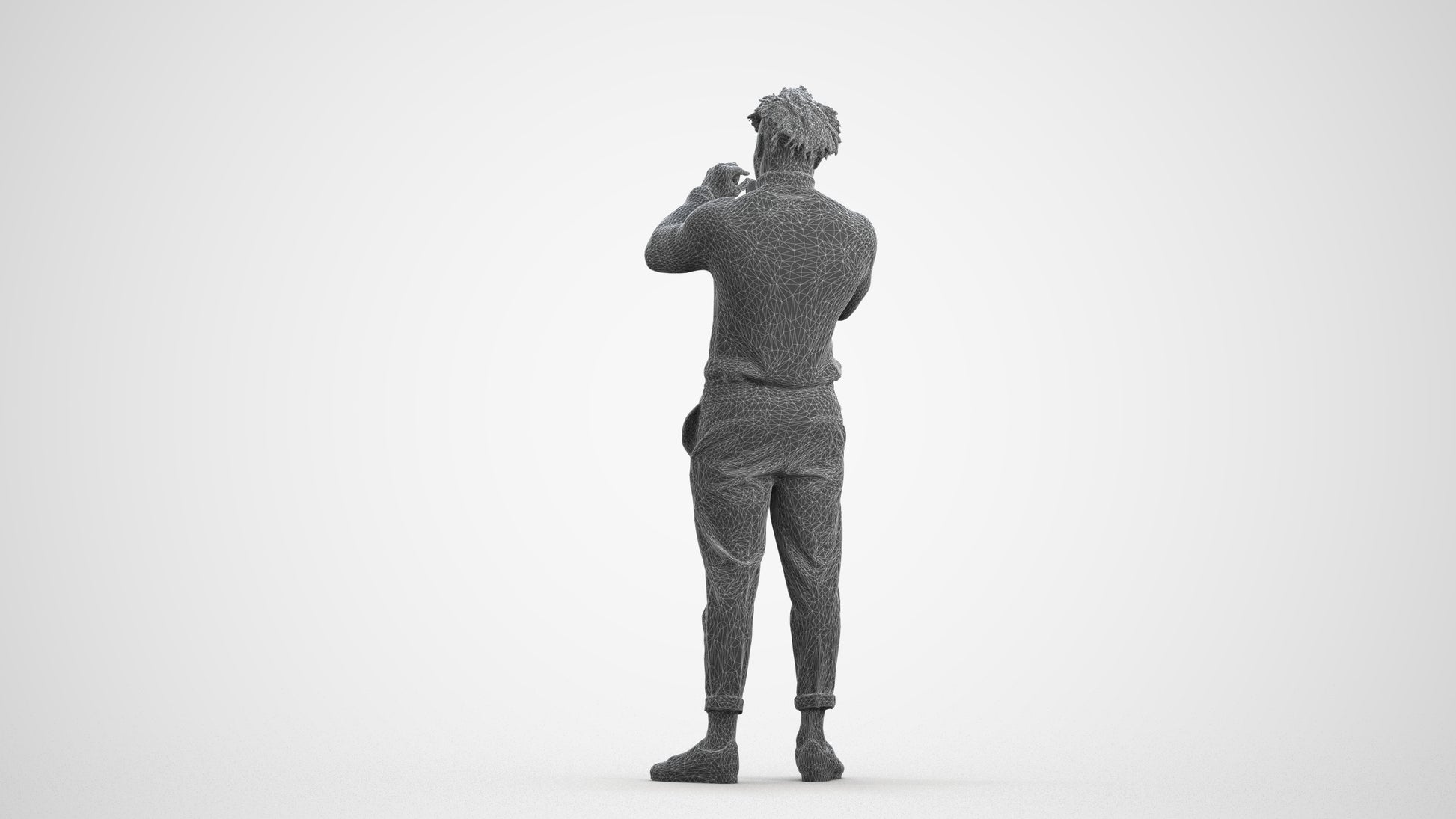 photogrammetry 3D man casual standing, realistic human model archviz FBX, wireframe front view