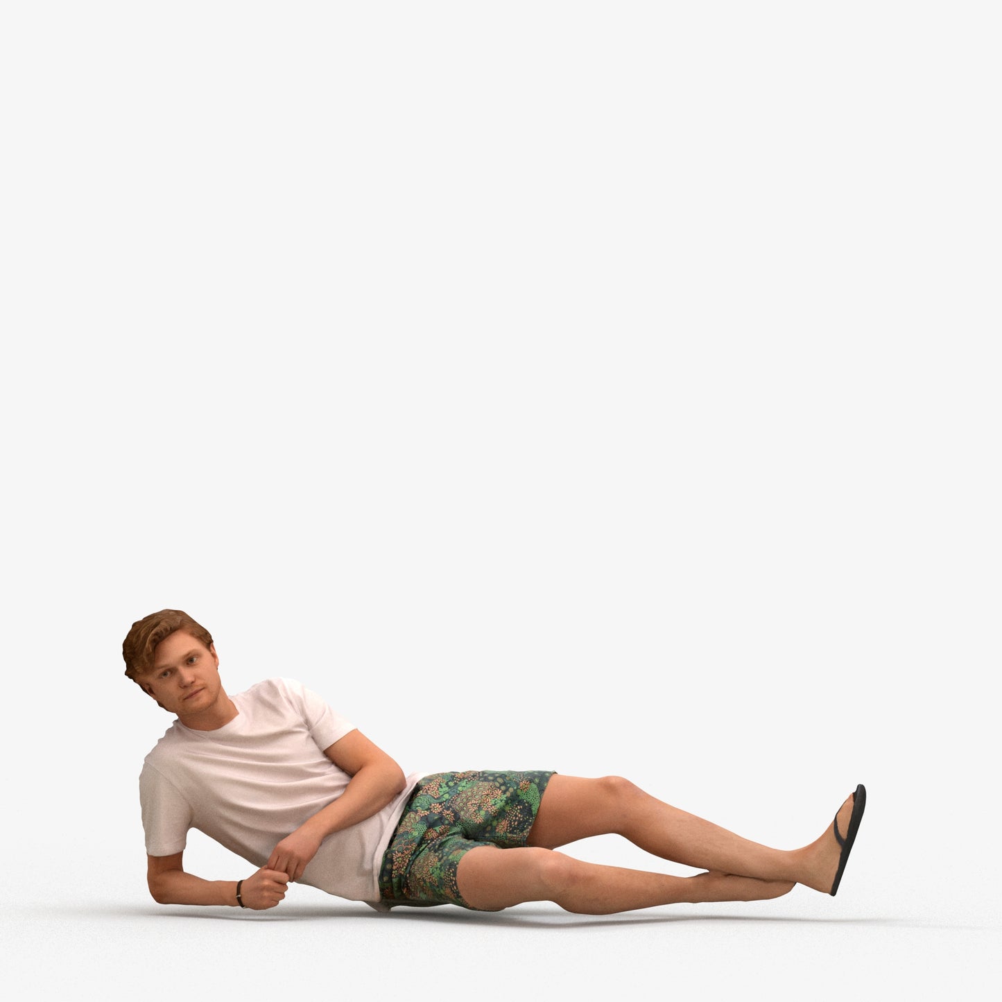 photogrammetry 3D man casual pool, realistic human model archviz FBX, three-quarter view render
