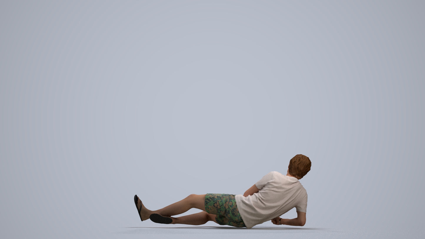 photogrammetry 3D man casual pool, realistic human model archviz FBX, back view render