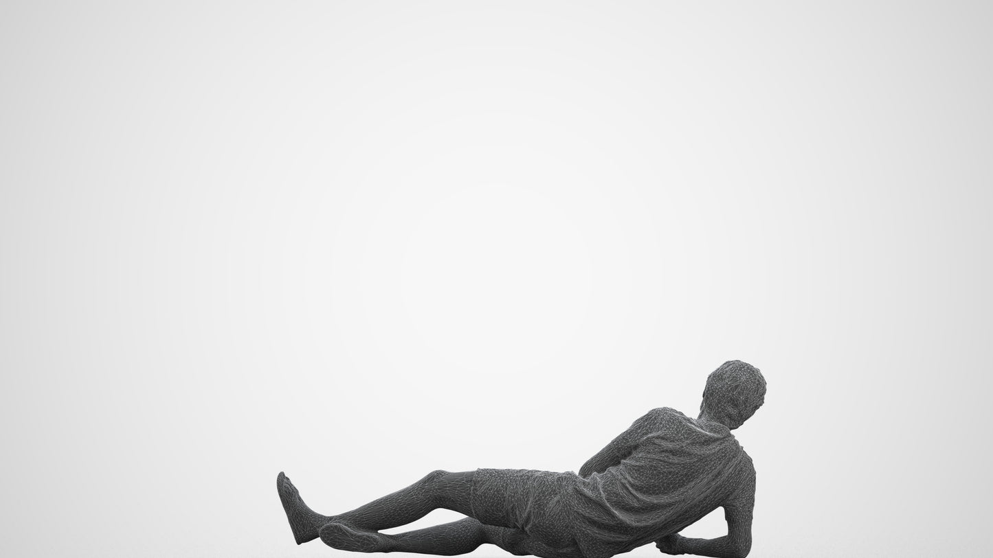 photogrammetry 3D man casual pool, realistic human model archviz FBX, wireframe three-quarter view