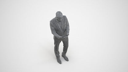 realistic 3D human man business, archviz people FBX OBJ for Blender, wireframe three-quarter view
