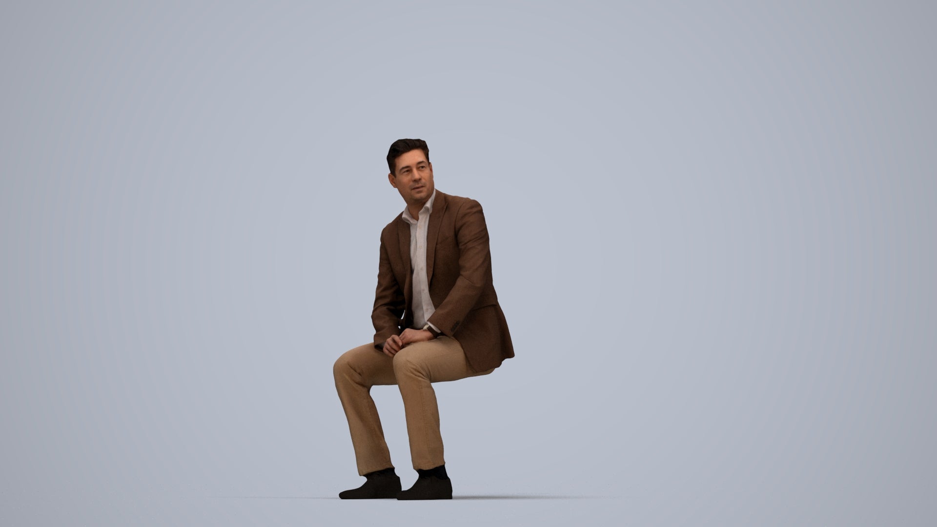 realistic 3D man business, scanned archviz people for Blender and 3ds Max, top-down view render