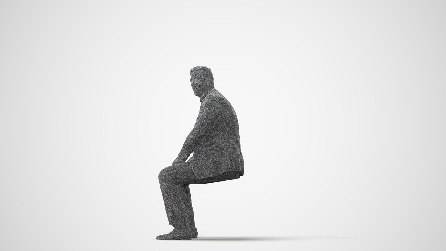 realistic 3D man business, scanned archviz people for Blender and 3ds Max, wireframe front view