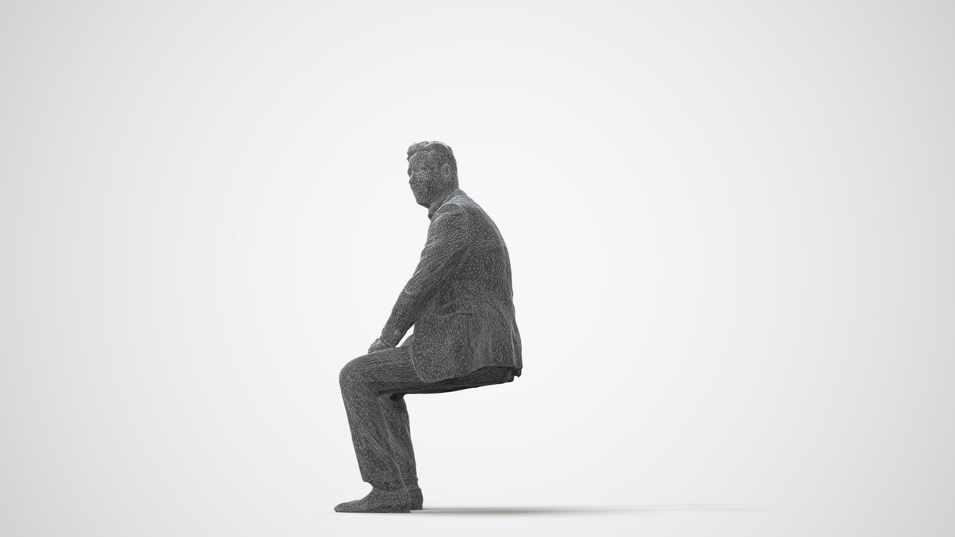 realistic 3D man business, scanned archviz people for Blender and 3ds Max, wireframe front view