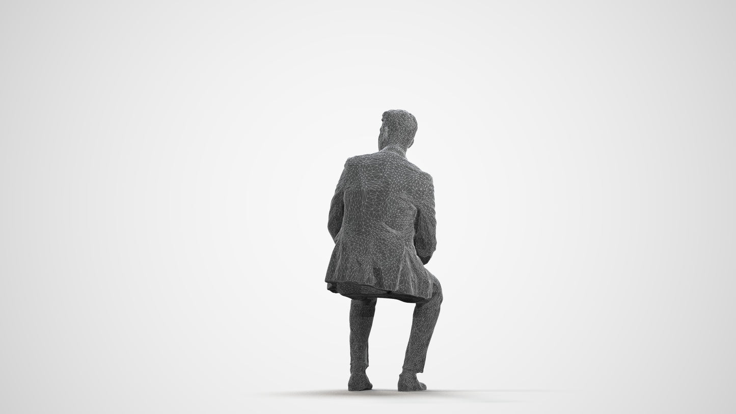 realistic 3D man business, scanned archviz people for Blender and 3ds Max, wireframe side view