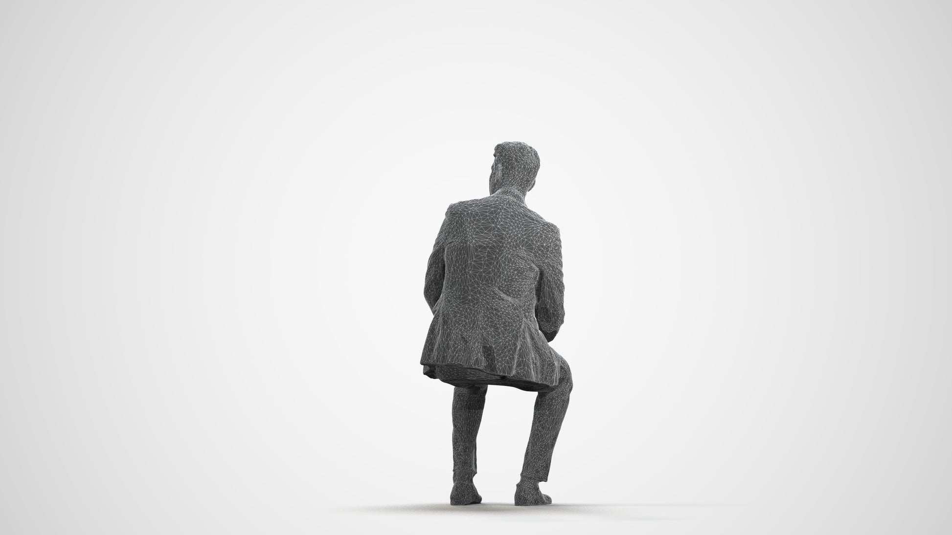 realistic 3D man business, scanned archviz people for Blender and 3ds Max, wireframe side view