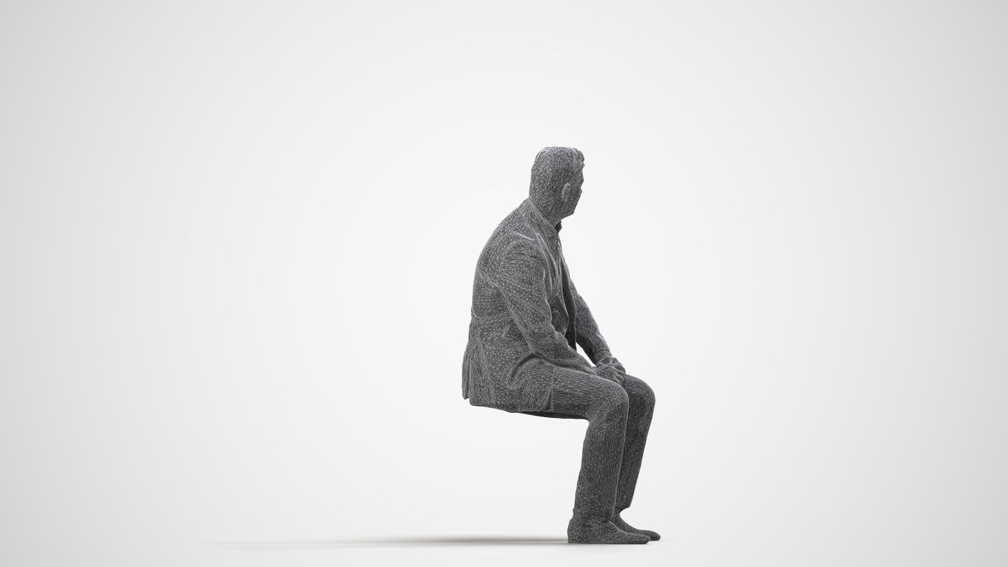 realistic 3D man business, scanned archviz people for Blender and 3ds Max, wireframe three-quarter view