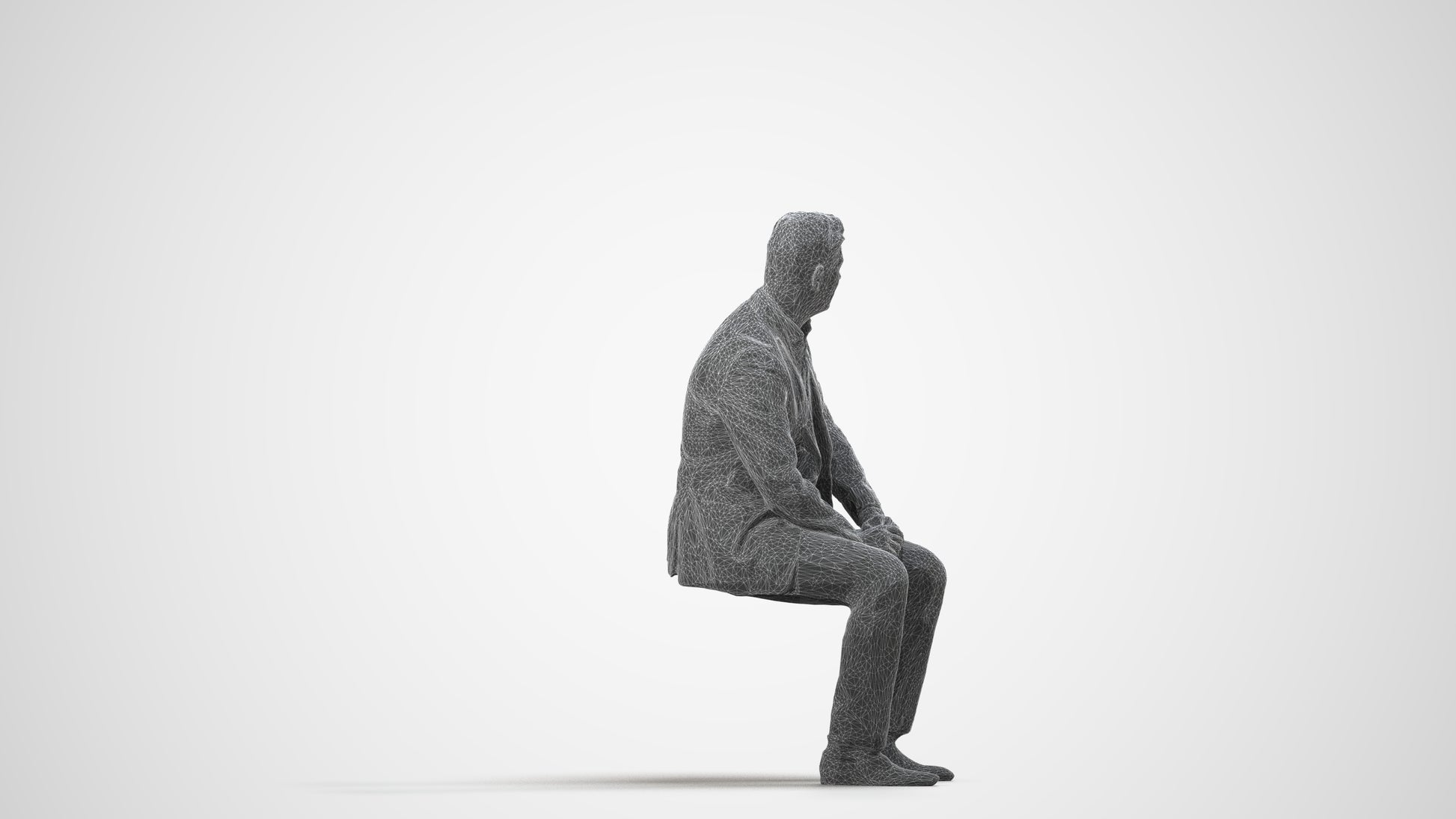 realistic 3D man business, scanned archviz people for Blender and 3ds Max, wireframe three-quarter view