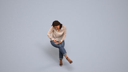 realistic 3D human woman casual sitting, archviz people FBX OBJ for Blender, back view render