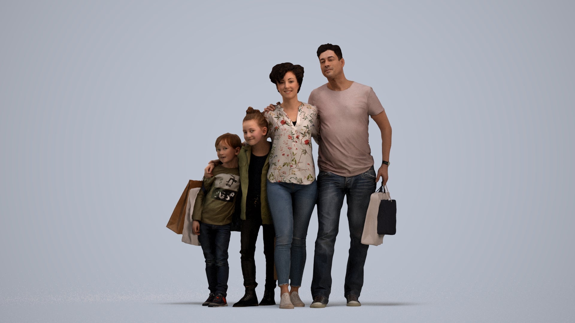 photogrammetry 3D girl casual kids, realistic human model archviz FBX, standing pose render