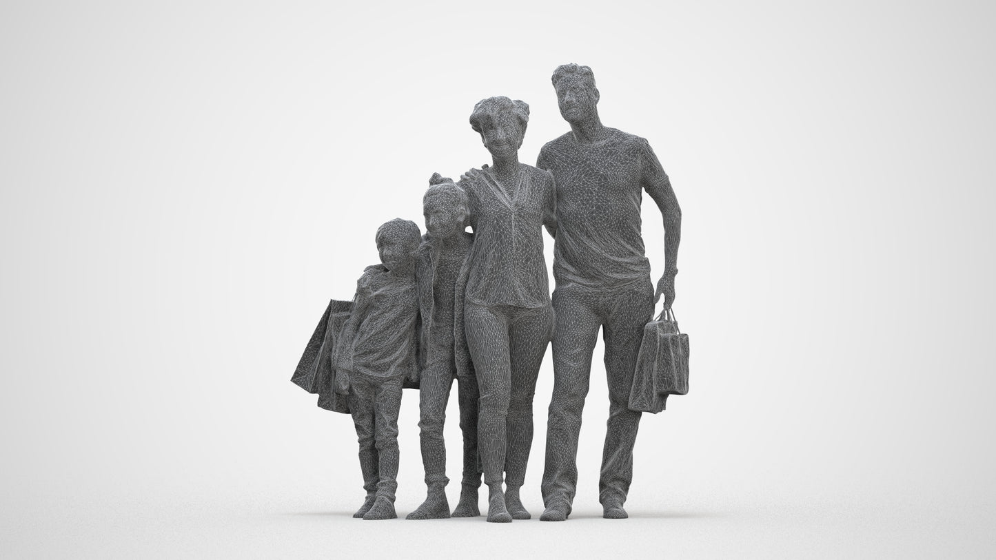 photogrammetry 3D girl casual kids, realistic human model archviz FBX, wireframe front view