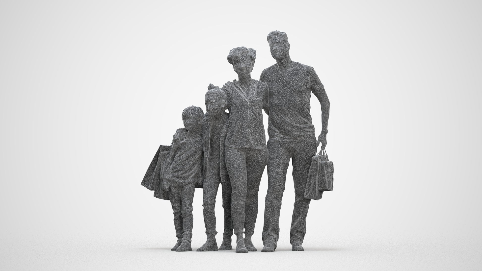 photogrammetry 3D girl casual kids, realistic human model archviz FBX, wireframe front view