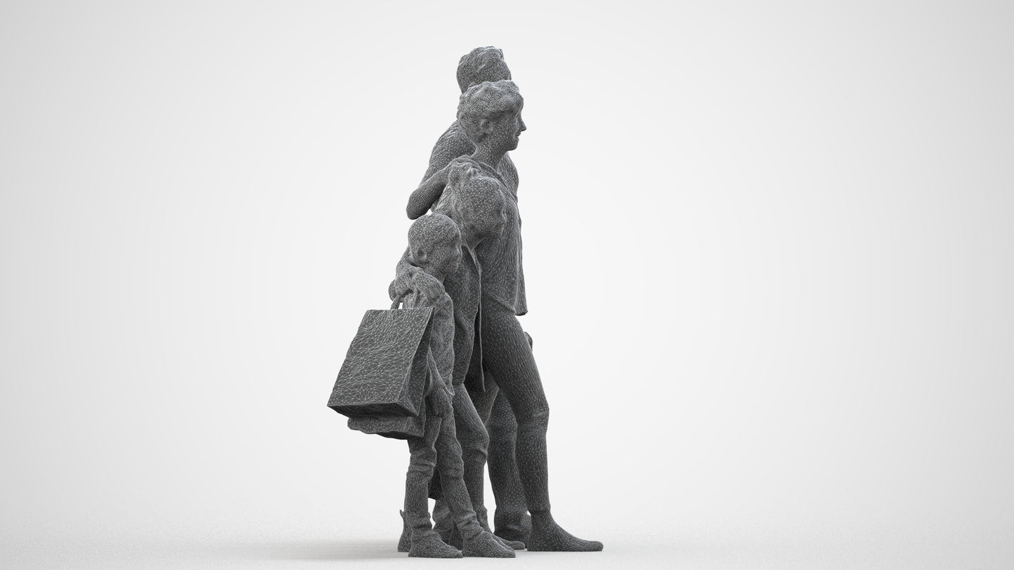 photogrammetry 3D girl casual kids, realistic human model archviz FBX, wireframe back view