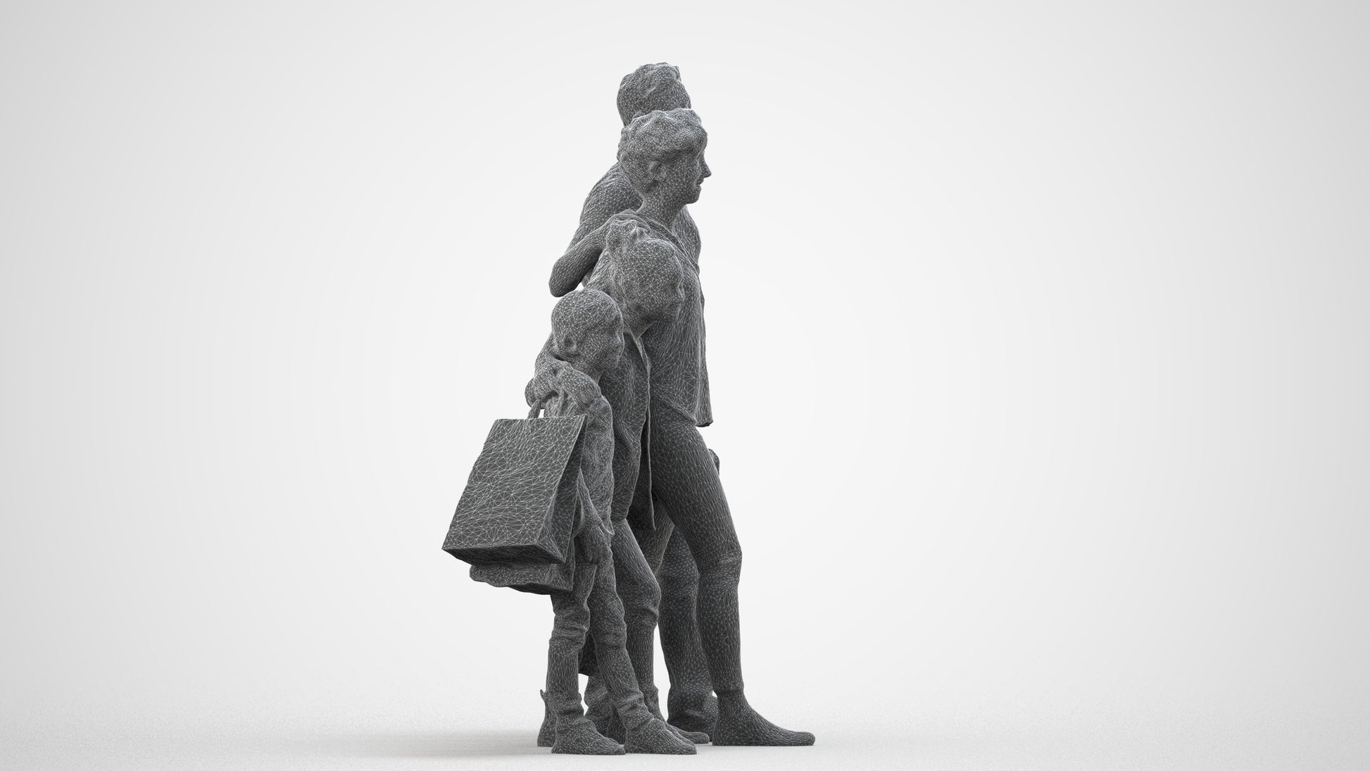 photogrammetry 3D girl casual kids, realistic human model archviz FBX, wireframe back view