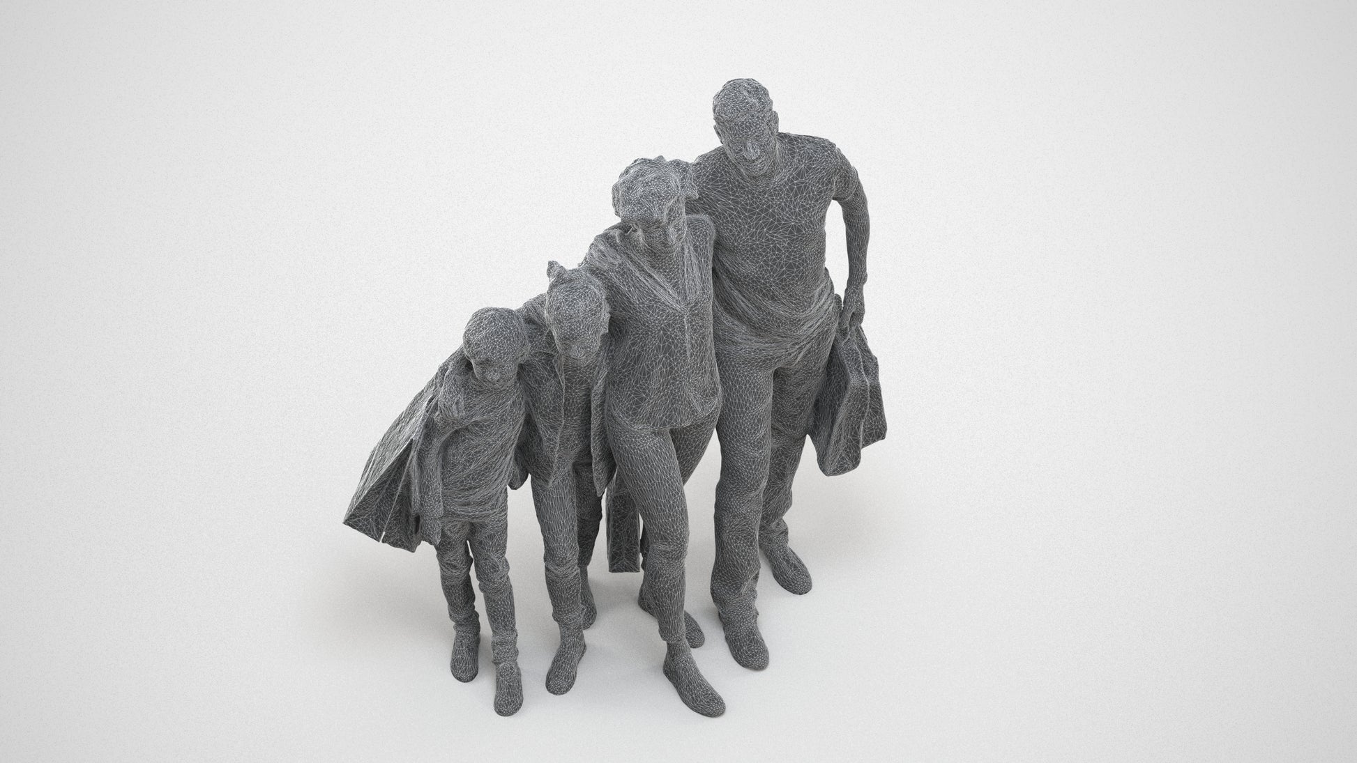 photogrammetry 3D girl casual kids, realistic human model archviz FBX, wireframe top-down view