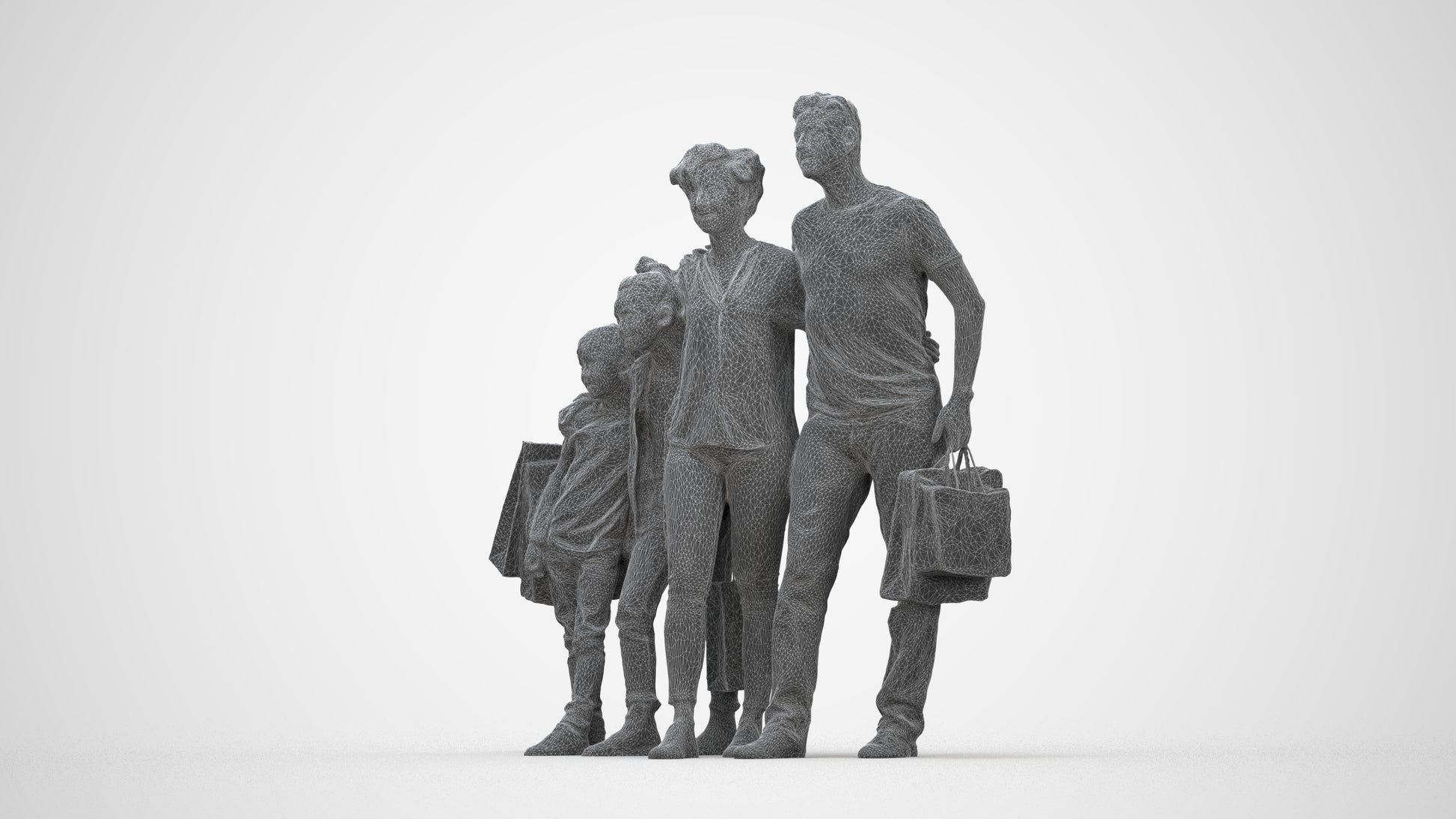 photogrammetry 3D girl casual kids, realistic human model archviz FBX, wireframe three-quarter back view