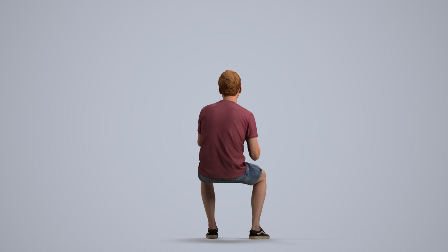 realistic 3D man casual sitting, scanned archviz people for Blender and 3ds Max, front view render