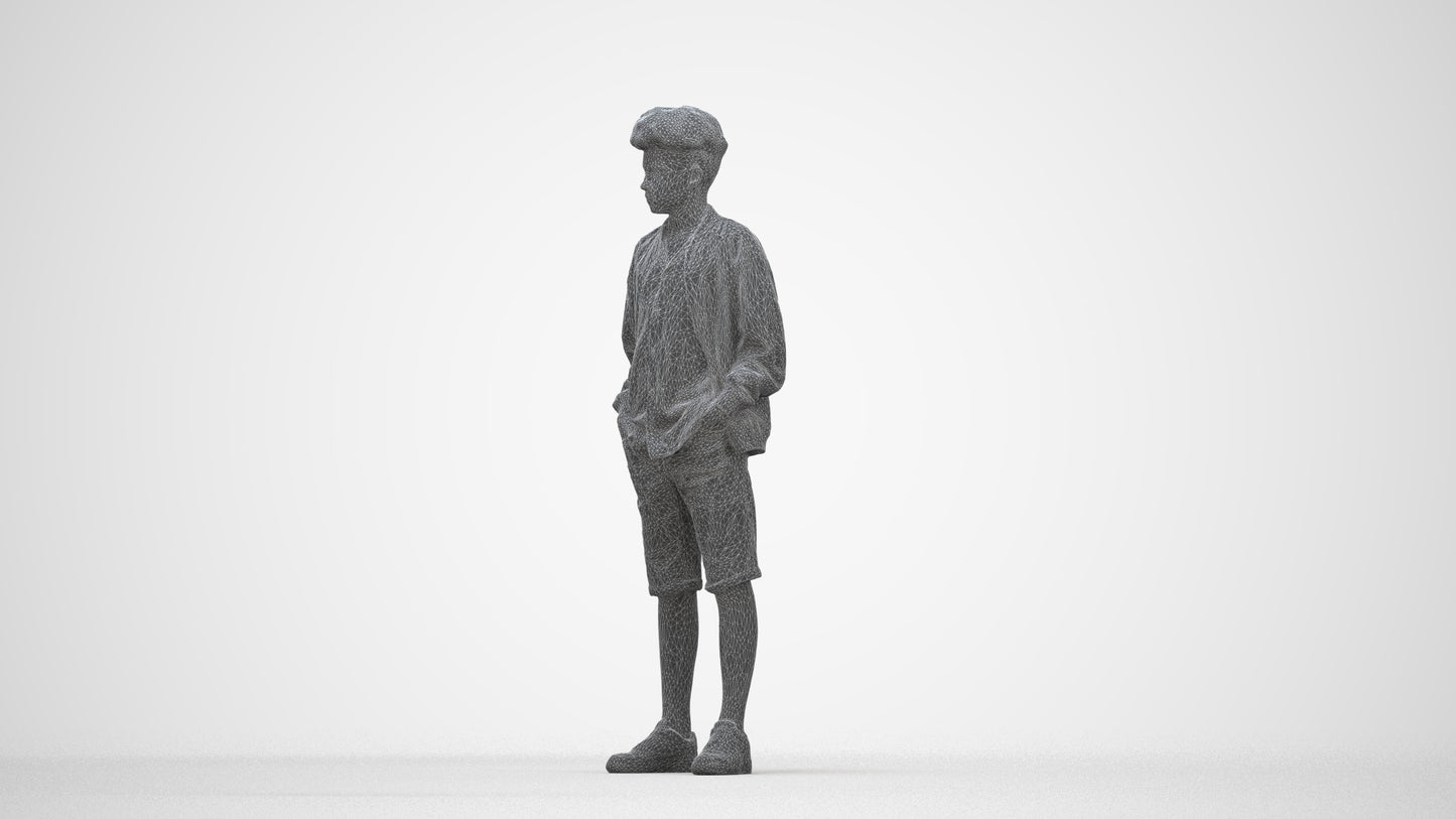 scanned 3D boy casual kids, photogrammetry people for Enscape and V-Ray, wireframe back view