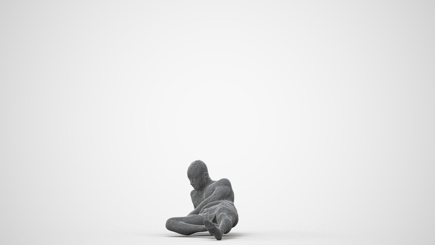 3D people model man pool, scanned human for 3ds Max rendering, wireframe front view