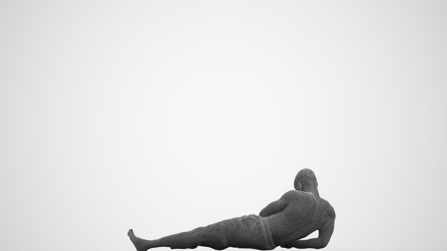 3D people model man pool, scanned human for 3ds Max rendering, wireframe side view