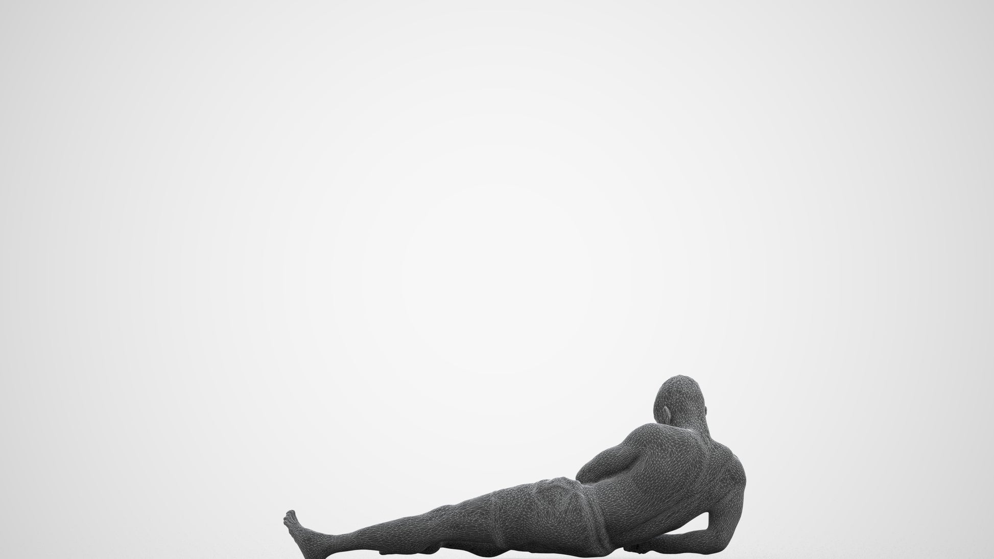 3D people model man pool, scanned human for 3ds Max rendering, wireframe side view