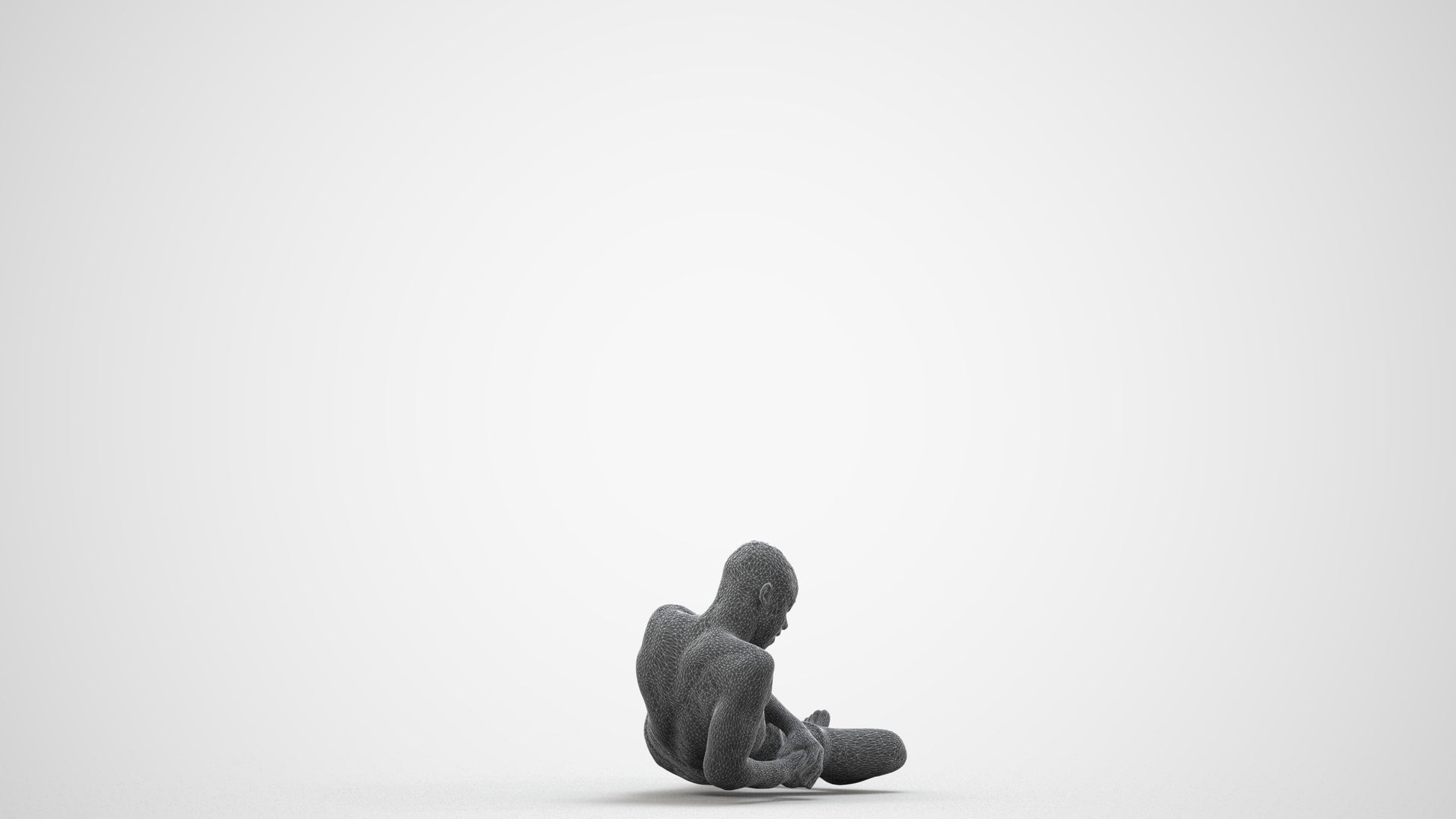 3D people model man pool, scanned human for 3ds Max rendering, wireframe three-quarter view