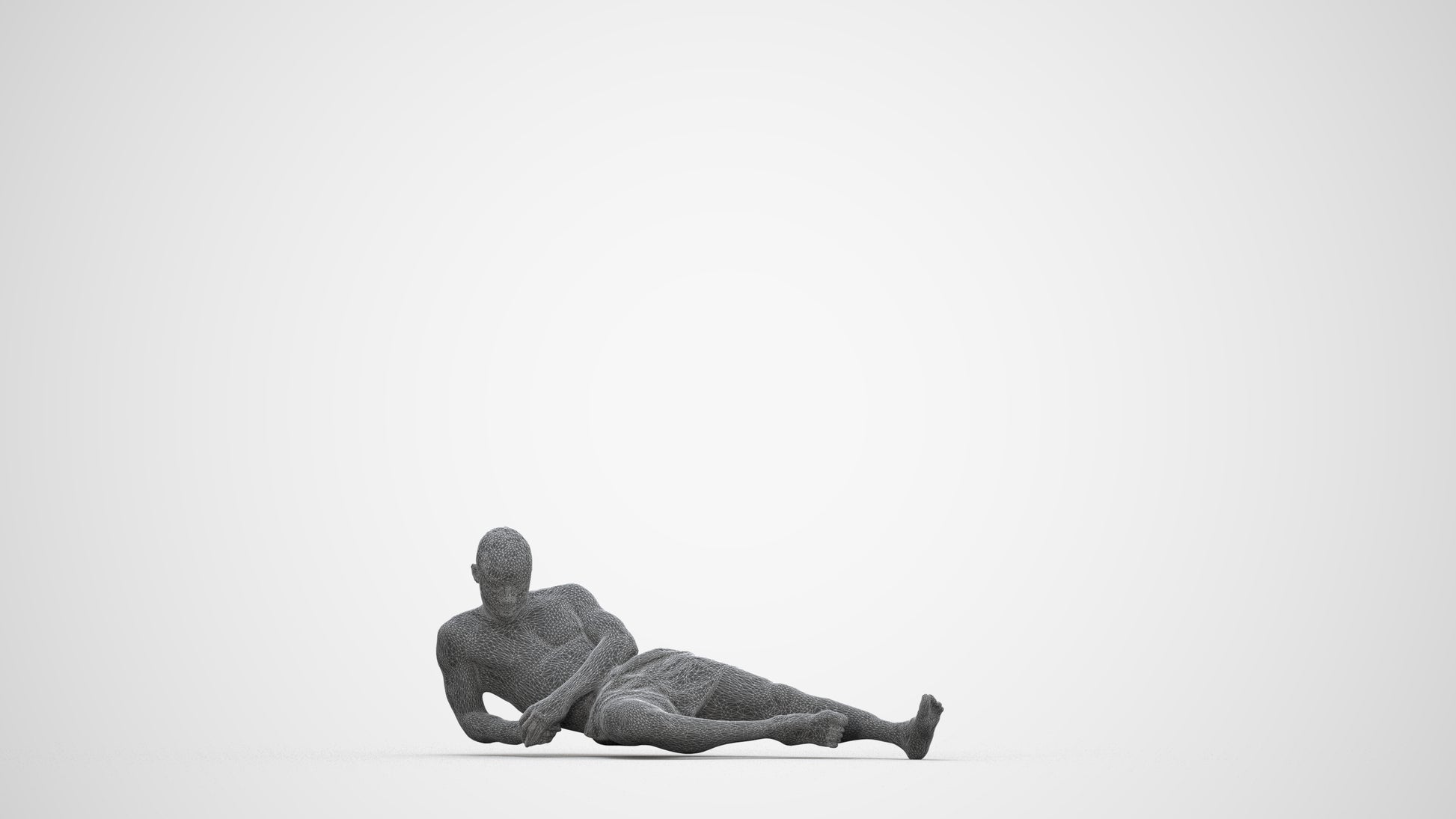 3D people model man pool, scanned human for 3ds Max rendering, wireframe top-down view