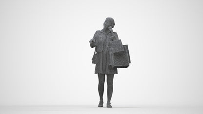 scanned 3D woman casual shopping, photogrammetry people for Enscape and V-Ray, wireframe back view