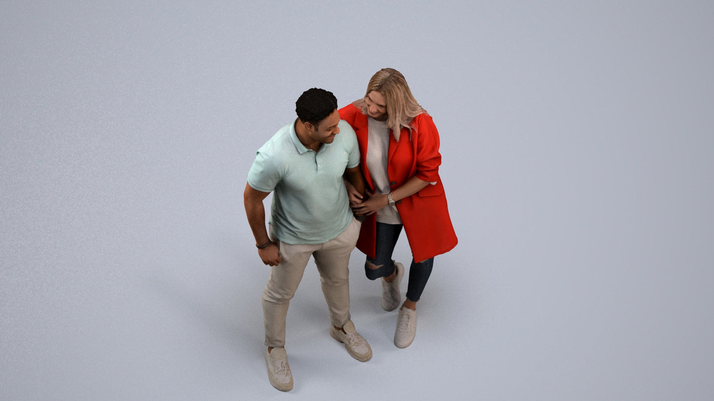 realistic 3D human man casual couple, archviz people FBX OBJ for Blender, back view render