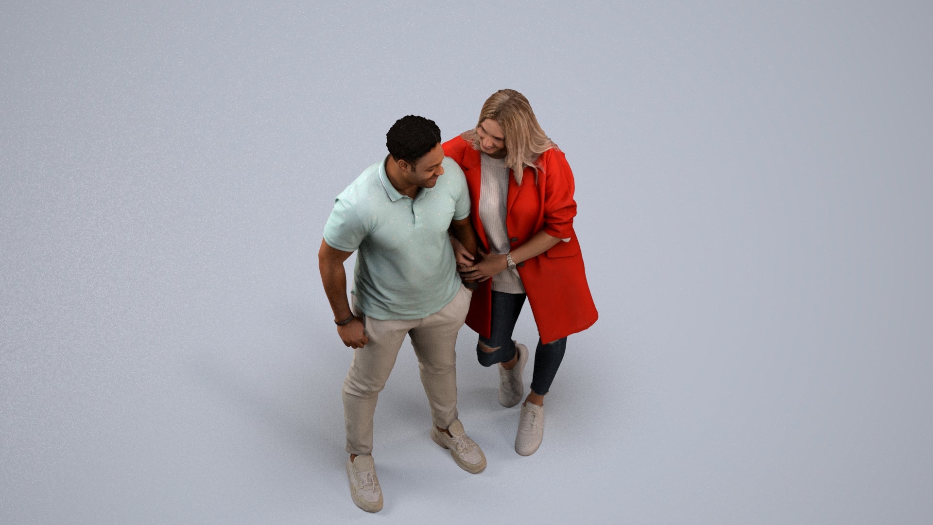 realistic 3D human man casual couple, archviz people FBX OBJ for Blender, back view render