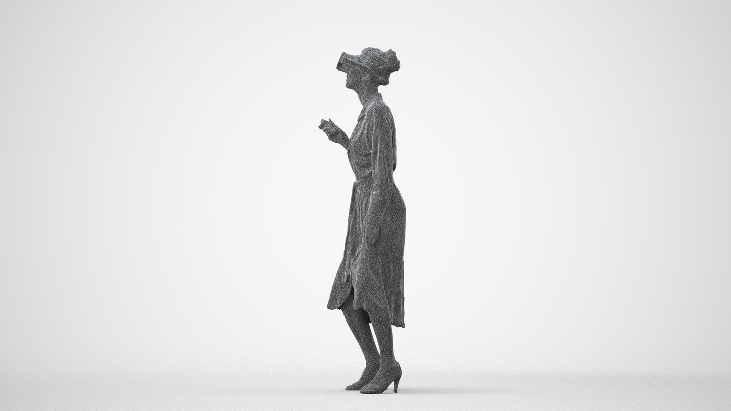 3D human model woman casual standing, photogrammetry scanned person for archviz, square thumbnail