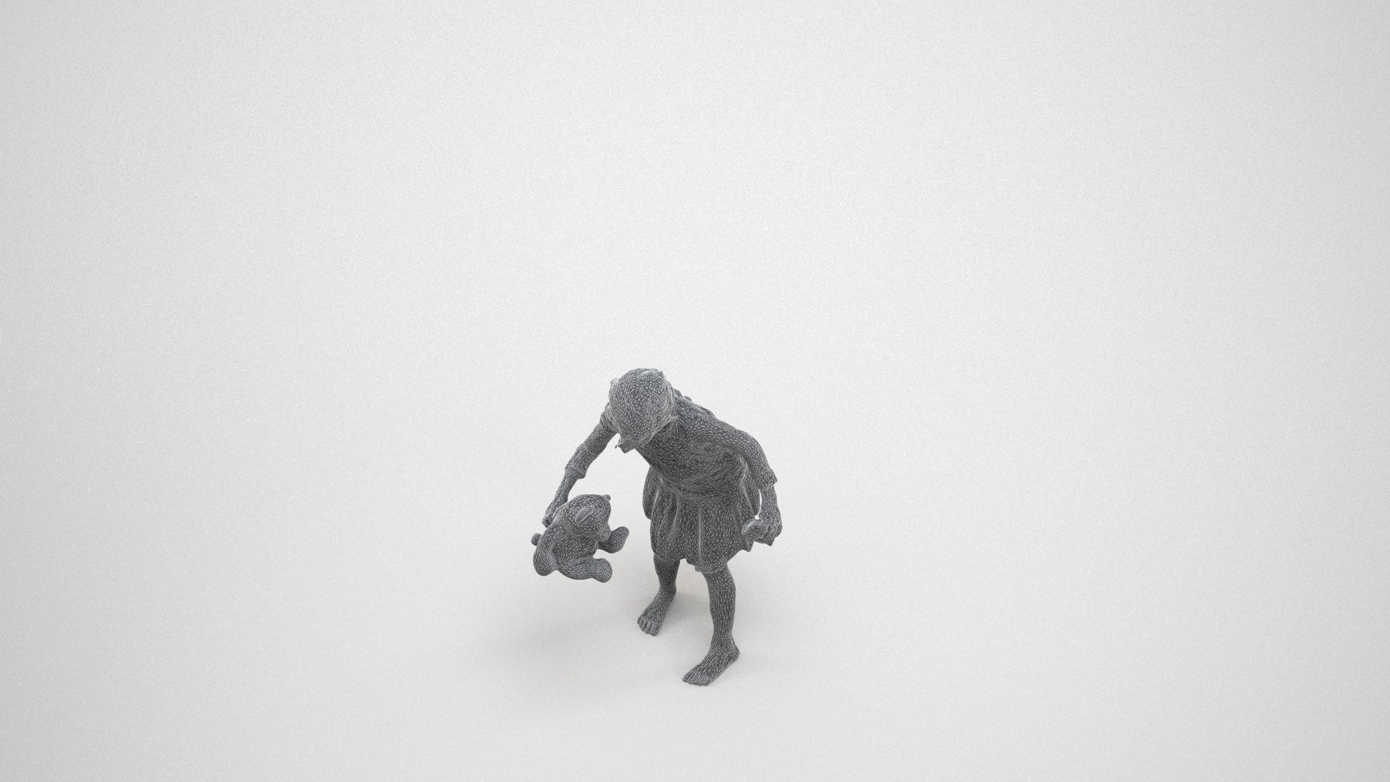 realistic 3D human girl kids, archviz people FBX OBJ for Blender, wireframe three-quarter view