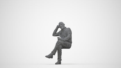 realistic 3D people senior man casual sitting, render-ready for V-Ray and Corona, FBX OBJ, wireframe back view