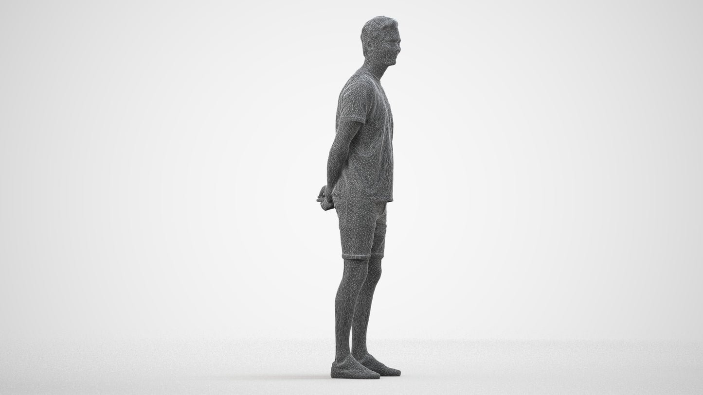 photogrammetry 3D man casual standing, realistic human model archviz FBX, wireframe side view