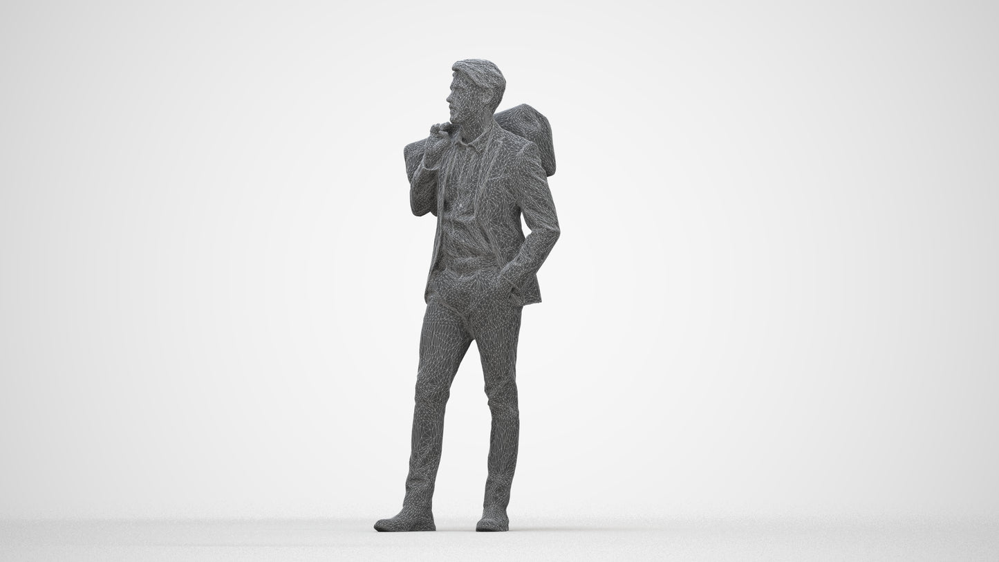 realistic 3D people man business, render-ready for V-Ray and Corona, FBX OBJ, wireframe back view