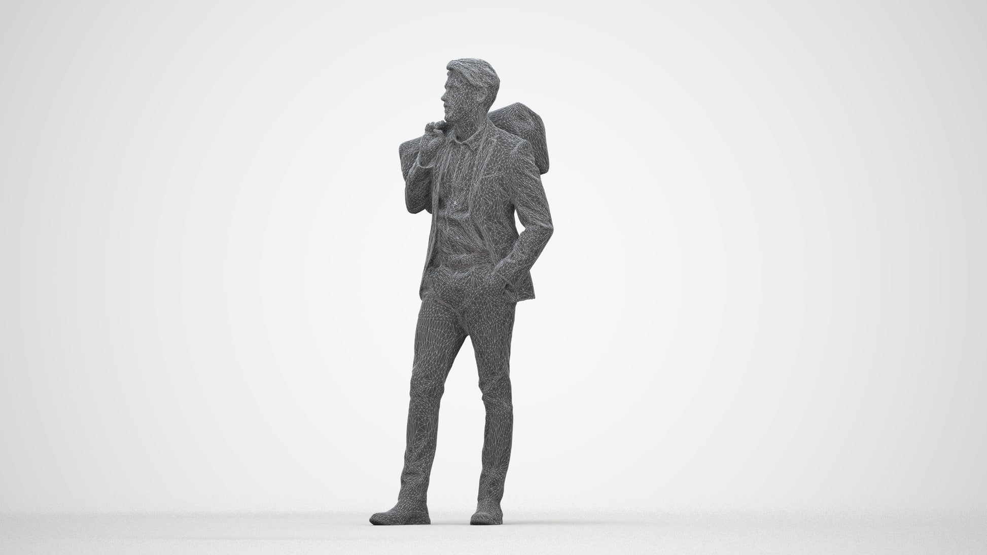 realistic 3D people man business, render-ready for V-Ray and Corona, FBX OBJ, wireframe back view