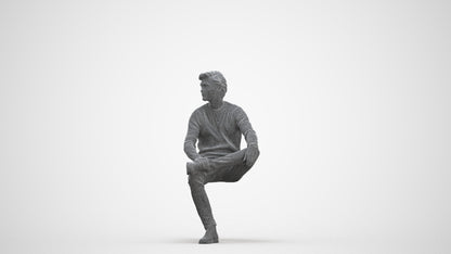 3D people model man casual sitting, scanned human for 3ds Max rendering, three-quarter front view render
