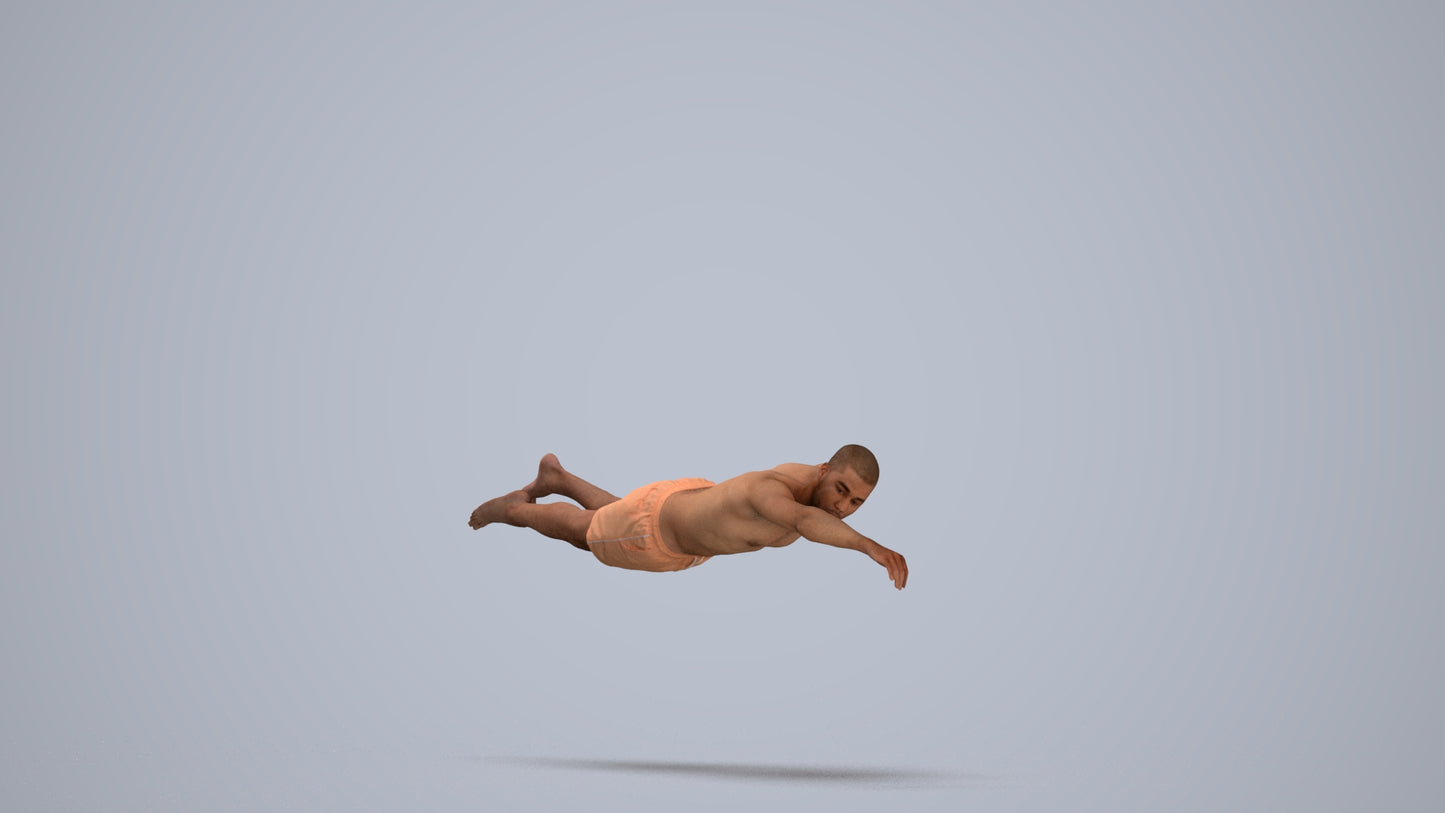 3D scanned man pool sport, photorealistic archviz people for Enscape and SketchUp, three-quarter view render