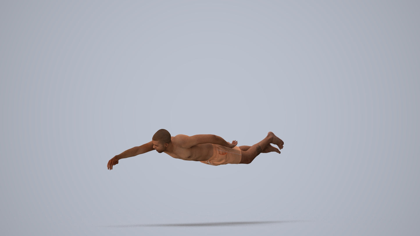 3D scanned man pool sport, photorealistic archviz people for Enscape and SketchUp, front view render
