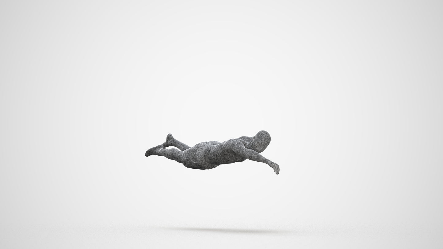 3D scanned man pool sport, photorealistic archviz people for Enscape and SketchUp, wireframe front view